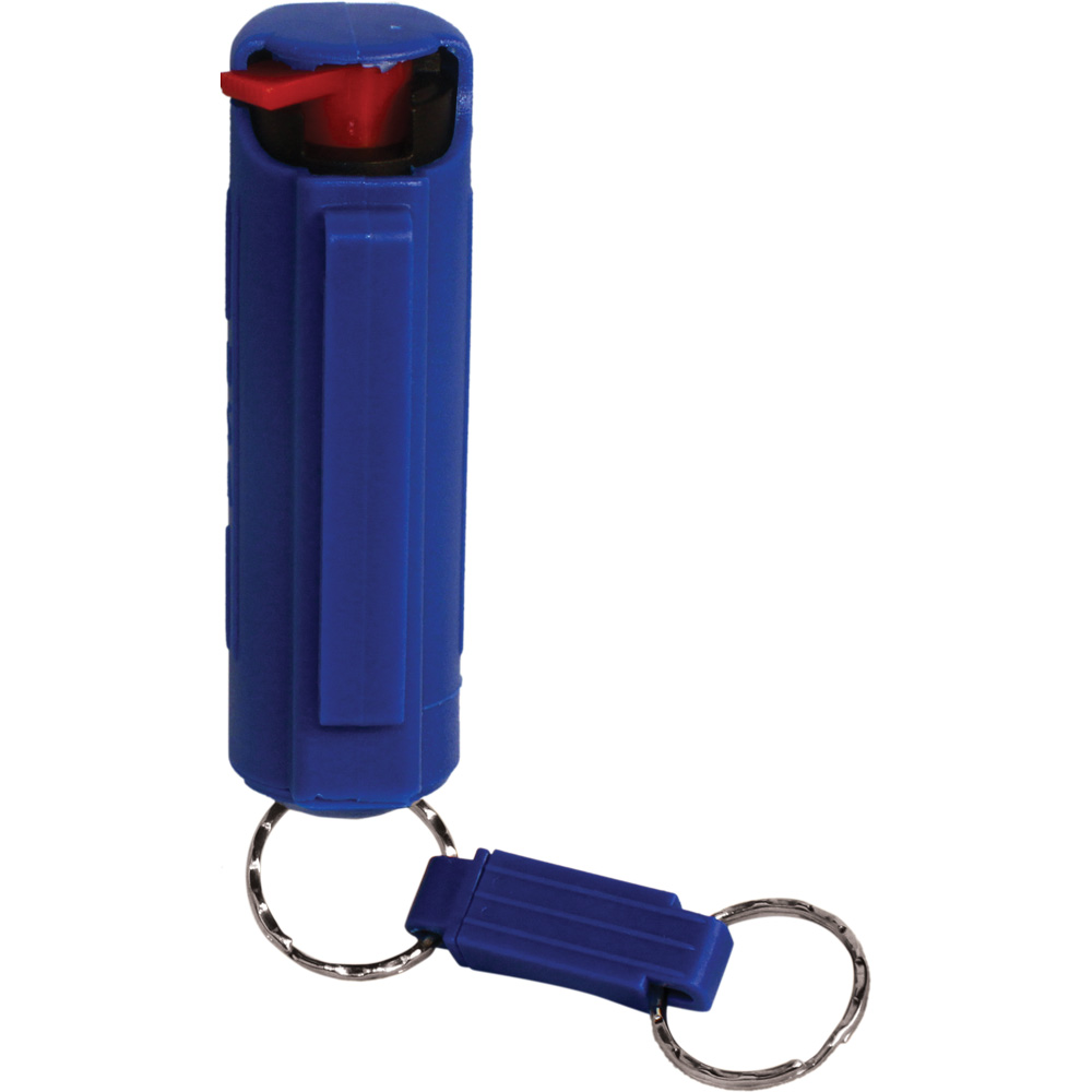 Pepper Shot 1.2% MC 1/2 oz pepper spray hard case belt clip and quick release keychain blue view 4